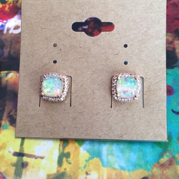 Iridescent Fire Opal Rose Gold Filled Earrings - Picture 5 of 5